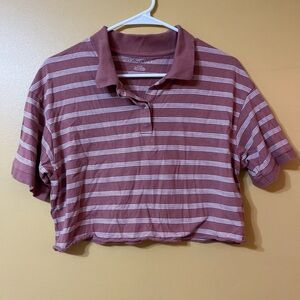 Striped Polo Crop Top - Pink